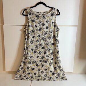J. Jill Love Linen Floral Dress Sleeveless Short Boho Yellow and Grey Sz LP